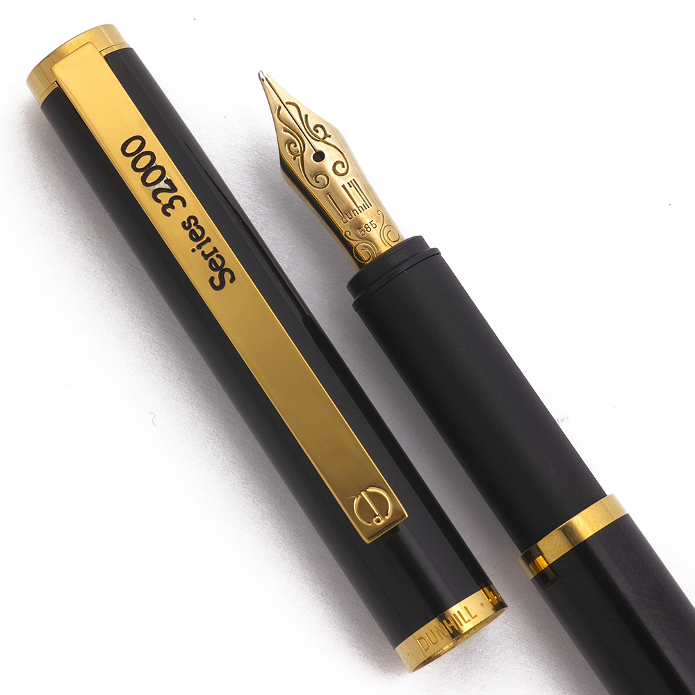 Dunhill 32000 Fountain Pen by Montblanc - Black w GT, 14k Medium